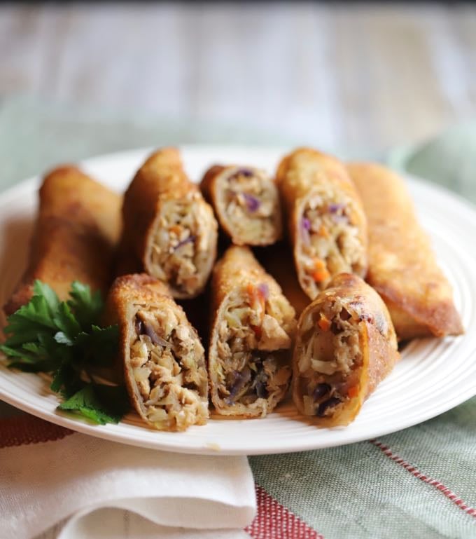 Easy Leftover Turkey Egg Rolls on a plate and ready to serve