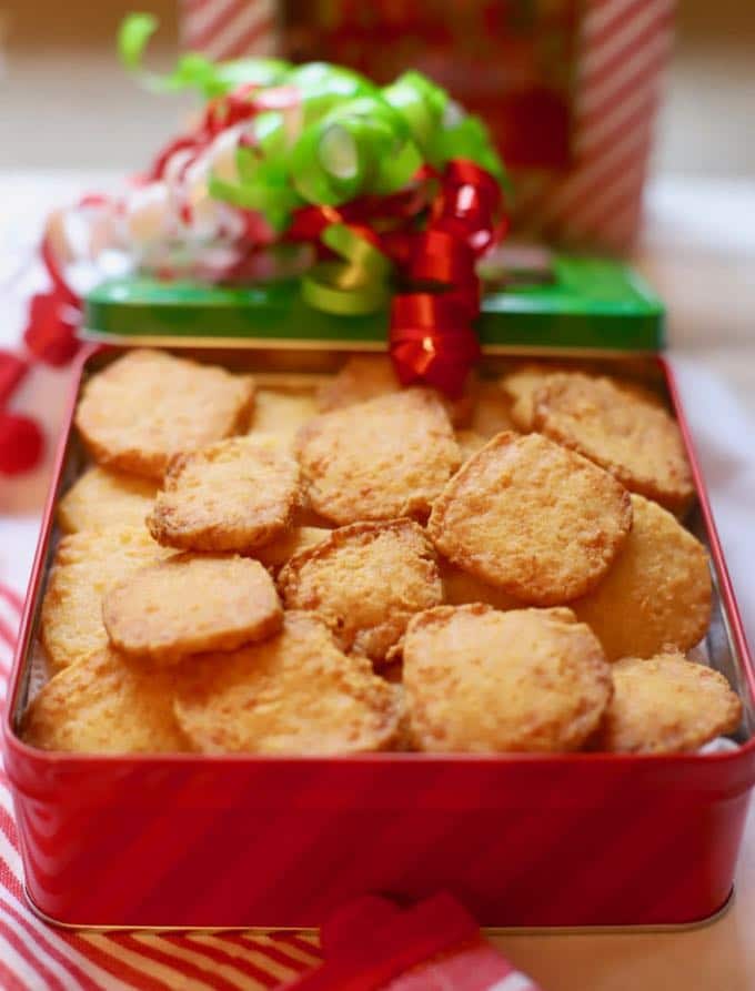 Crispy Cheesy Southern Cheese Crackers in a Christmas gift box