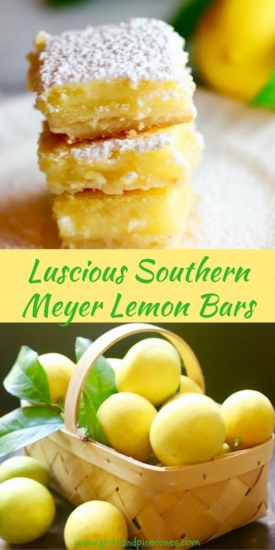 Luscious Southern Meyer Lemon Bars are fresh as sunshine and full of Vitamin C! This easy family-friendly lemon bar dessert recipe is made with Meyer lemons!