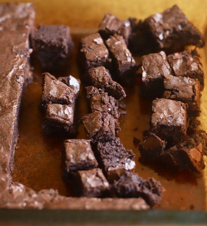 Brownies cut up for Chocolate Cherry Brownie Partfaits