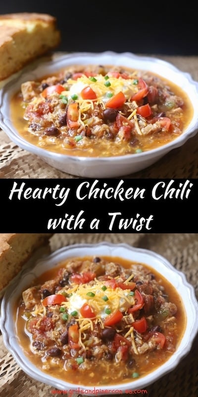 Salsa Verde gives Hearty Chicken Chili with a Twist a wonderful depth of flavor and smoky fire-roasted tomatoes, black beans, and spicy tomatoes and green chilies make this one delicious, quick and easy recipe that your family will ask for time and time again.