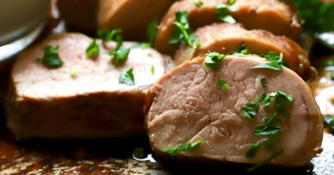 Marinated and Oven Roasted Pork Tenderloin with Spicy Mustard Sauce | gritsandpinecones.com