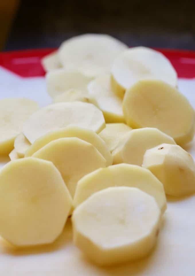 Sliced potatoes for Traditional Irish Potato Boxty