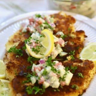 Three Parmesan Chicken Breast topped with creamy Cucumber Salsa