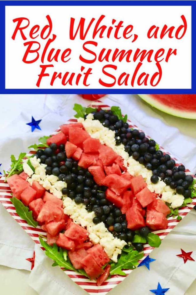 Bring on the sparklers and fireworks and celebrate the 4th of July with this cold and refreshing Red, White, and Blue Summer Fruit Salad! If you are looking for a 4th of July side dish, try my patriotic fruit salad, full of juicy sweet watermelon, tangy feta cheese, and nutritious blueberries. #4thofjuly, #4thofjulyfood, #redwhiteandbluesidedish,