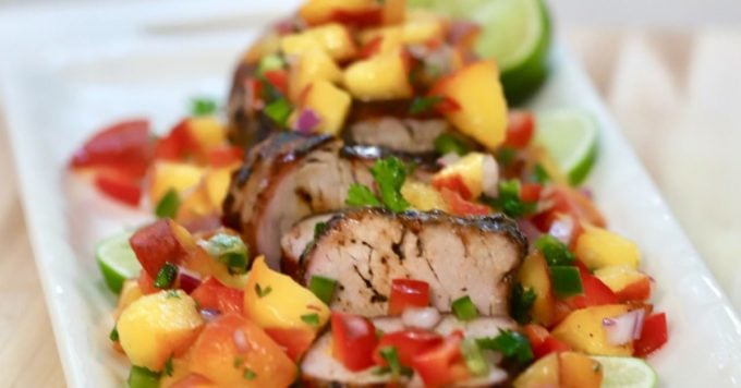 Grilled Pork Tenderloin with Peach Salsa | gritsandpinecones.com