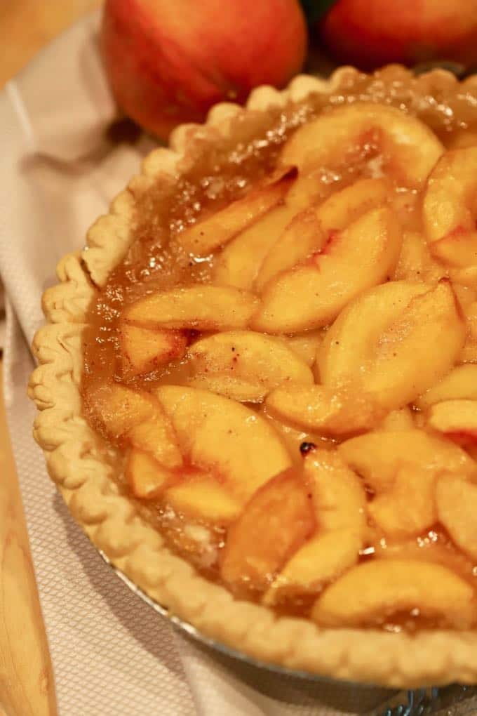 Southern Style Easy Fresh Peach Pie fresh out of the oven and ready to eat.