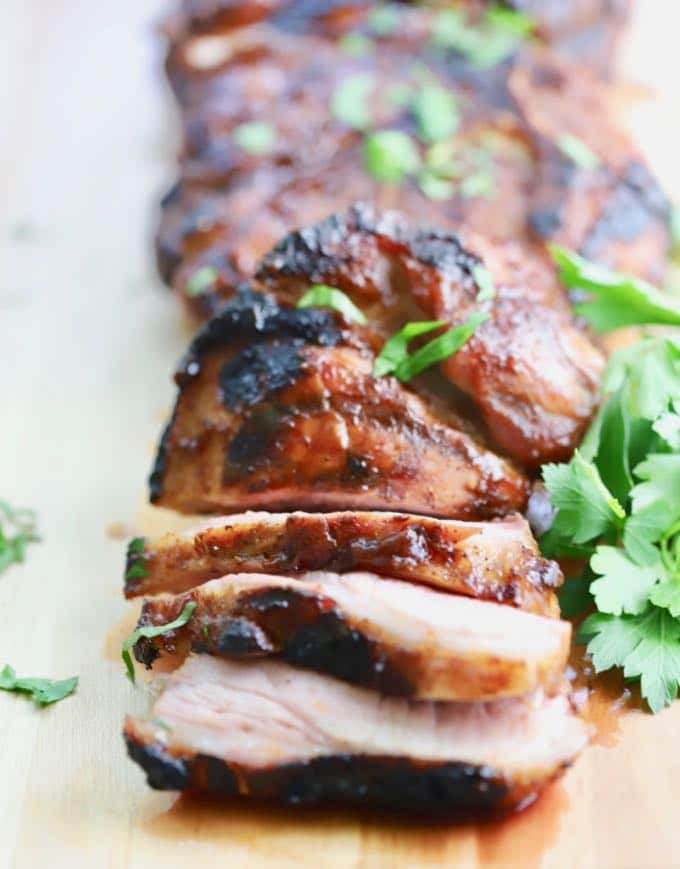 Sliced Reverse Seared Pork Steaks on the Grill