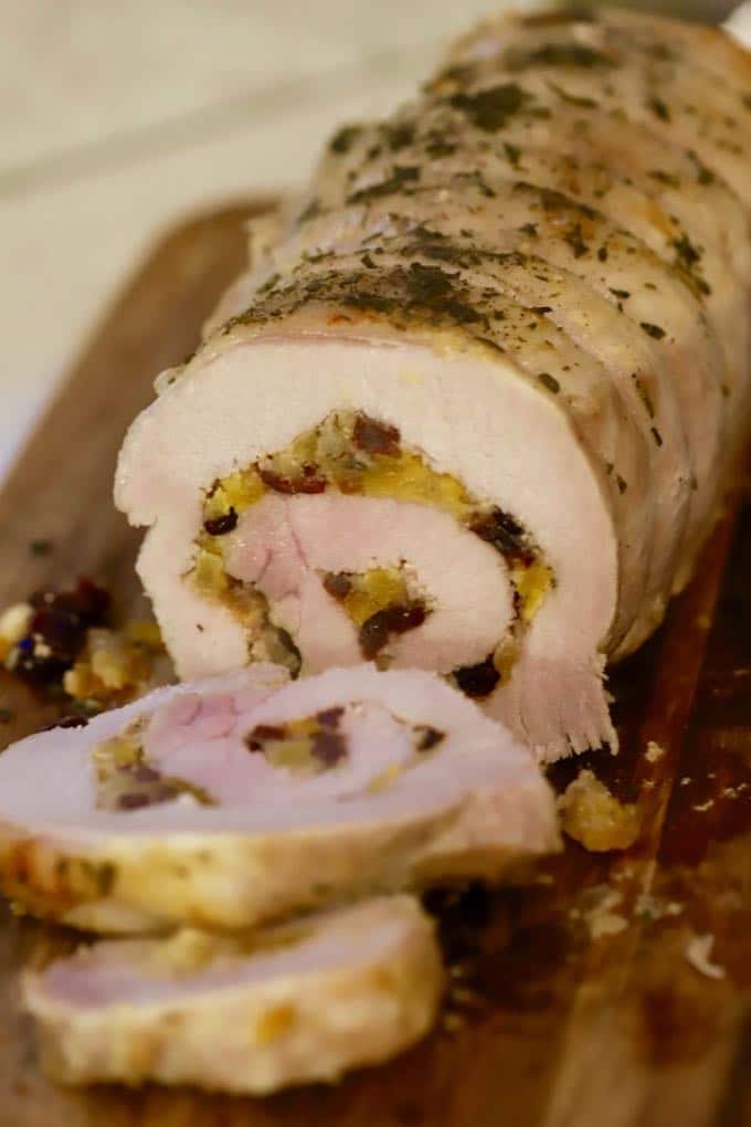 Sliced Apricot Cranberry Stuffed Pork Loin Roast