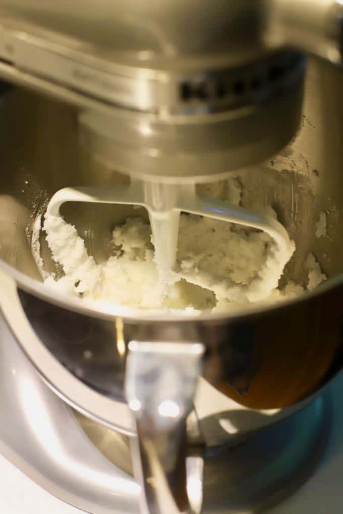 Mixing shortening and sugar to make Old Fashioned Crunchy Gingersnap Cookies