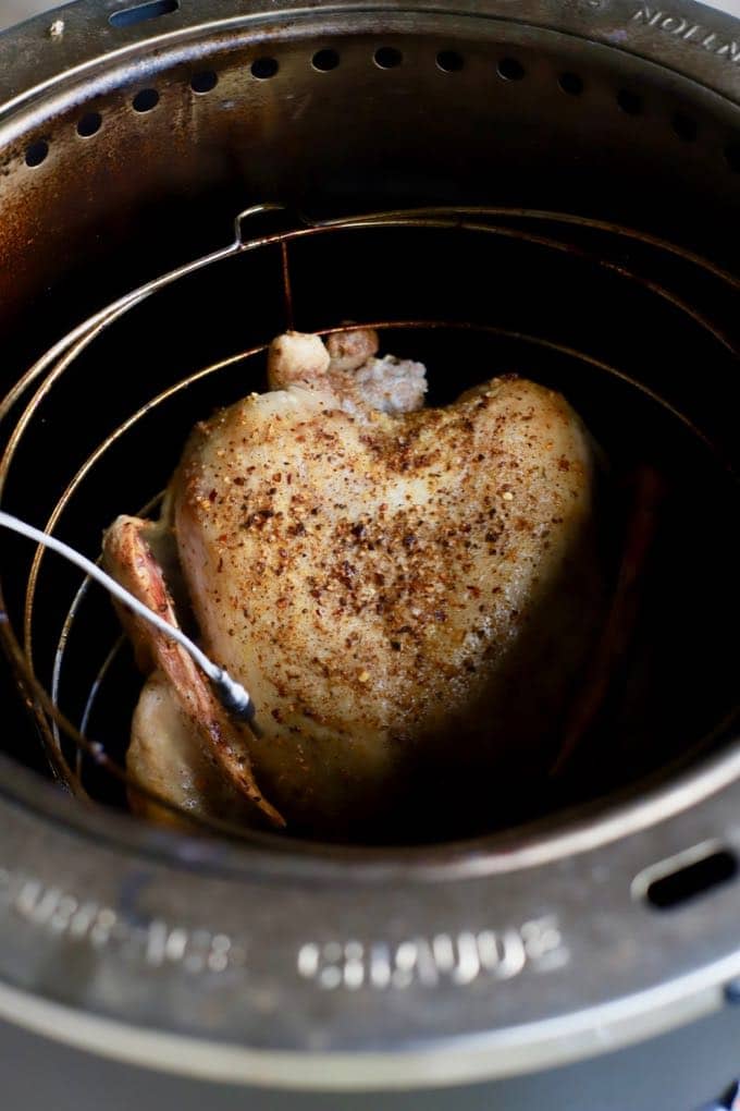 Dry Brined Fried Turkey without Oil in an oil less turkey fryer