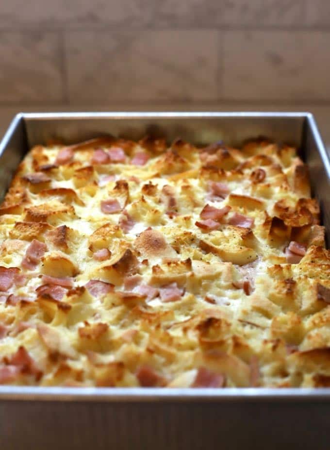 Easy Eggs Benedict Casserole right out of the oven cooling.