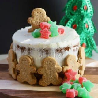 Gingerbread Cake with Cream Cheese Icing with Christmas candy.