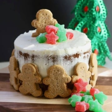 Gingerbread Cake with Cream Cheese Icing with Christmas candy.