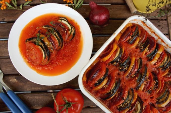 Ratatouille in a serving dish.