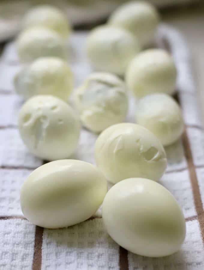 Hard boiled eggs on a dish towel