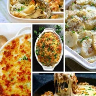 A collage of casserole images for a chicken casserole roundup.