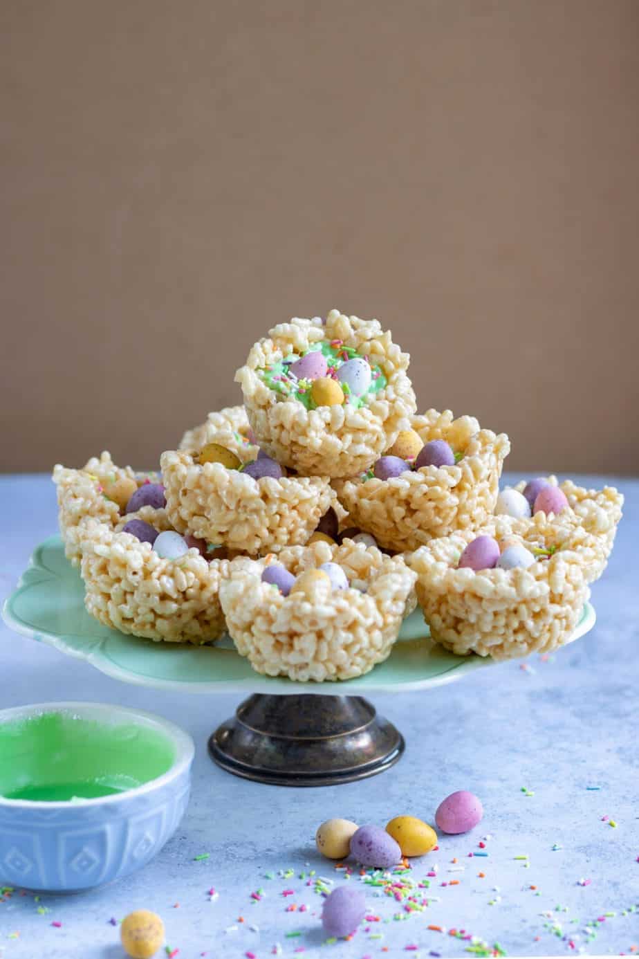 Easter rice krispy egg nests full of candy. 