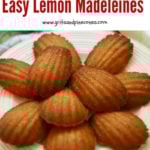 Lemon madeleines on a plate Pinterest pin.