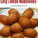 Lemon madeleines on a plate Pinterest pin.