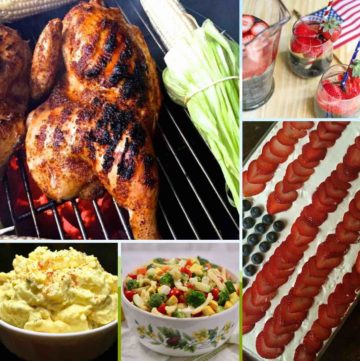 A collage of recipe images including grilled chicken and potato salad.