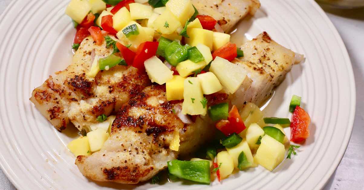 Easy Grilled Grouper with Mango Salsa | gritsandpinecones.com