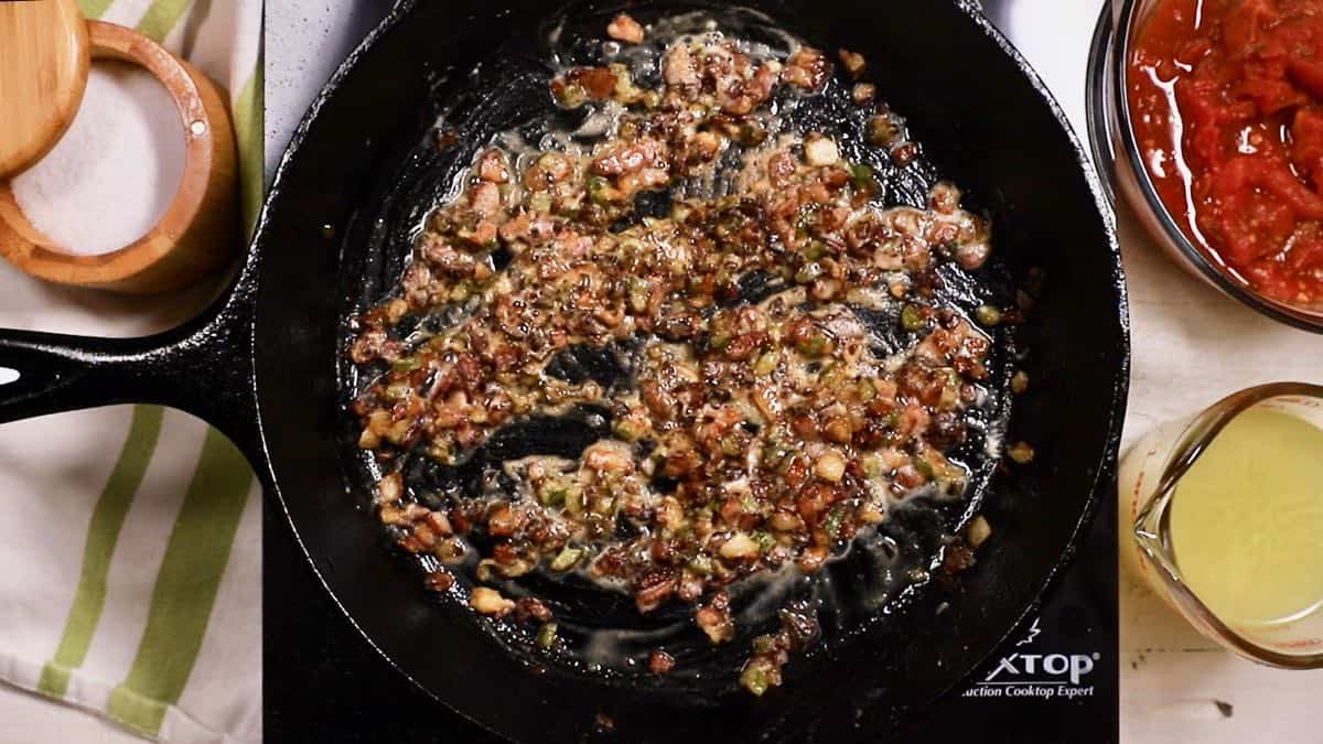 Cooking vegetables in a skillet.