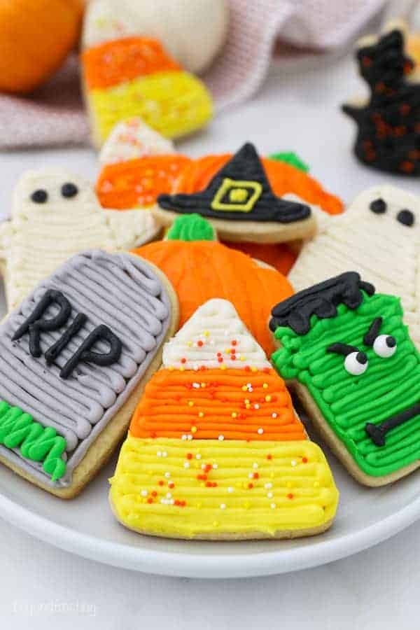 Assorted halloween decorated sugar cookies.