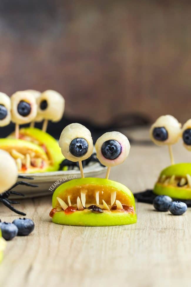 Halloween monster mouths made from apples. 