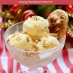 Pinterest pin with a bowl of pralines and cream ice cream.