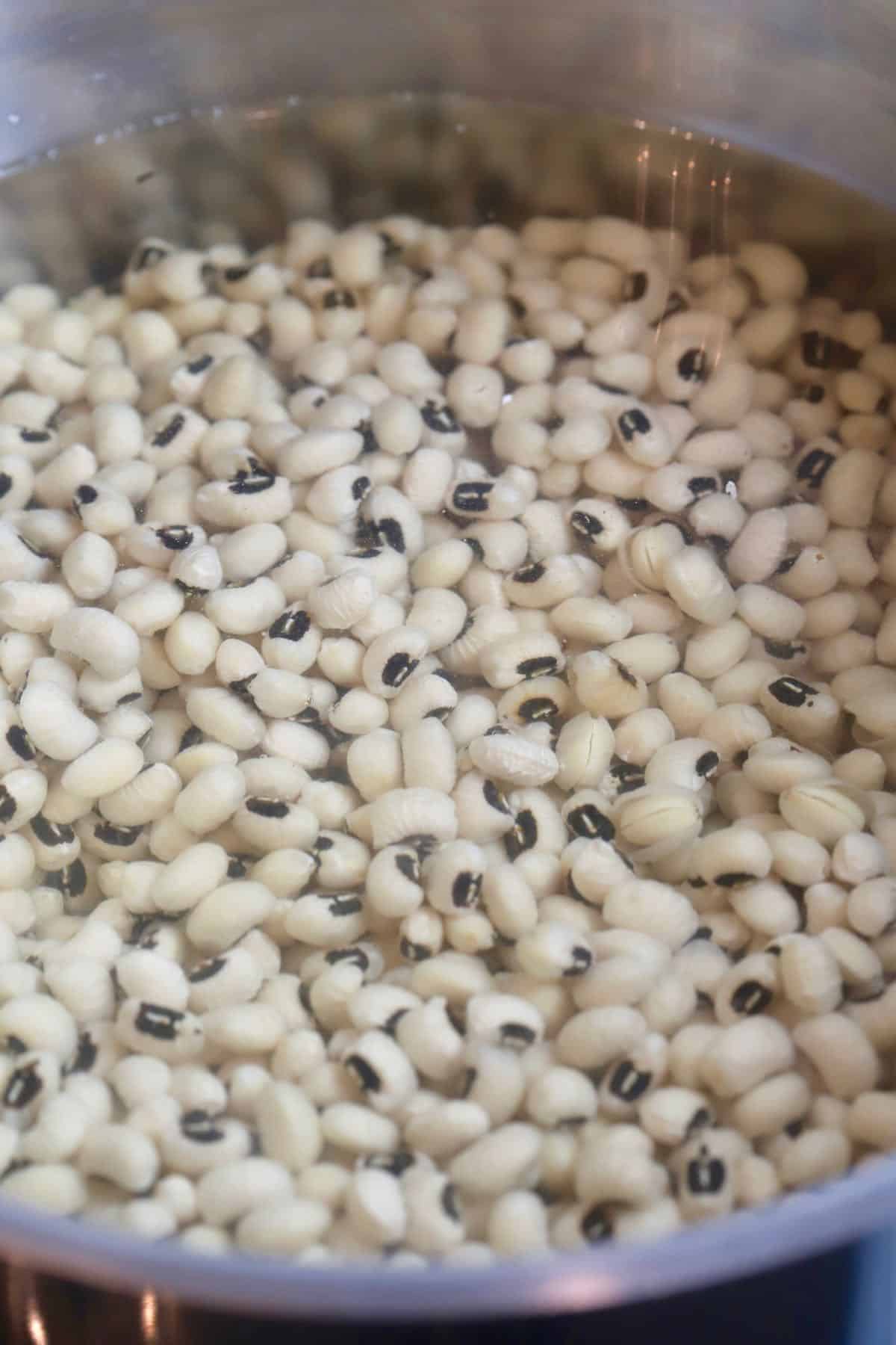 Black-eyed peas soaking in a bowl of water. 