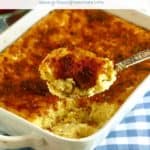 Pinterest pin with a large spoonful of cheese grits casserole.