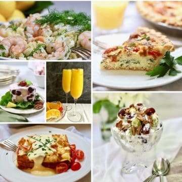A collage of Mother's Day dishes including grape salad and quiche.
