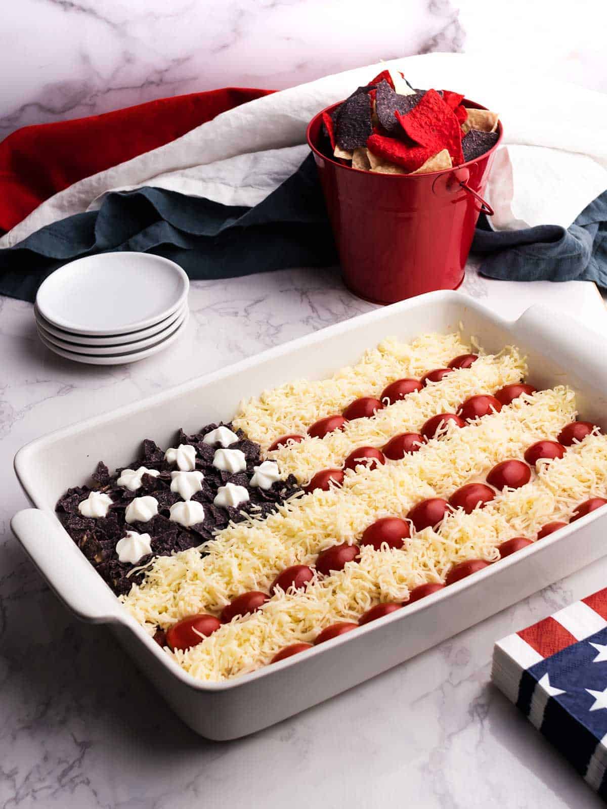 Red, White, and Blue seven layer flag dip.