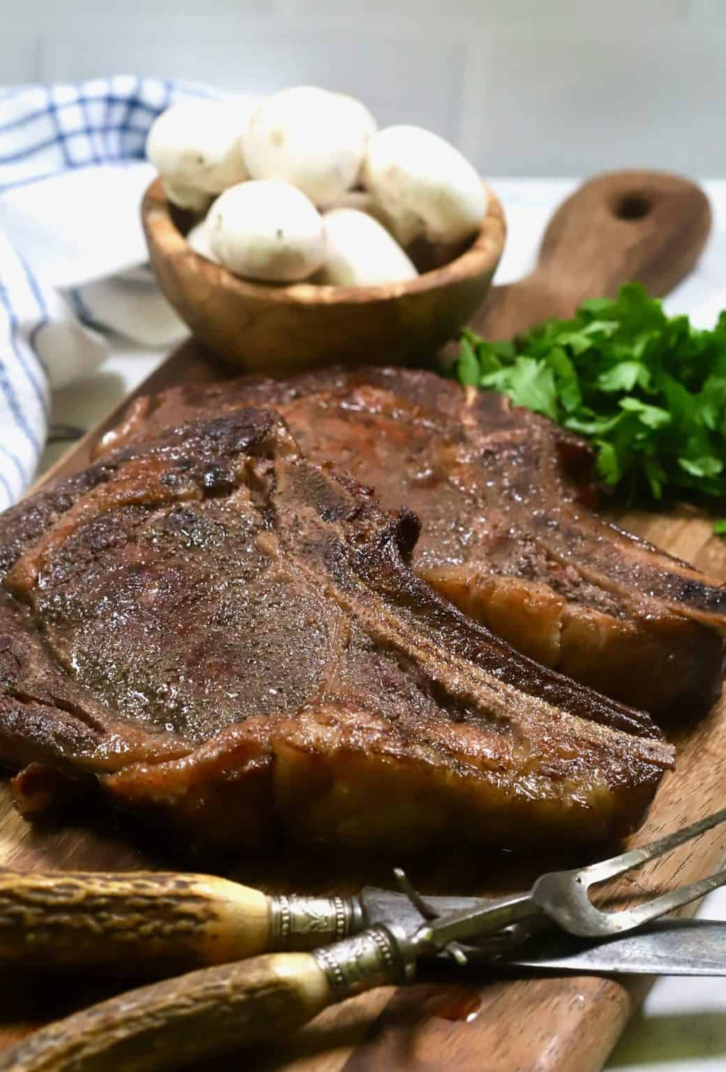 Smoked Ribeye Steak (Reverse Seared) Grits and Pinecones