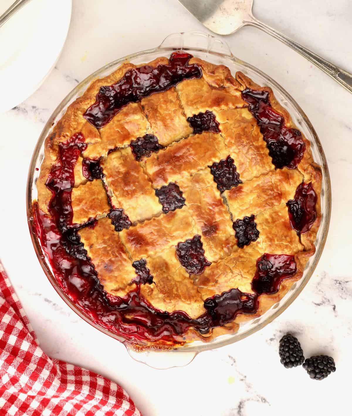 A baked blackberry pie.