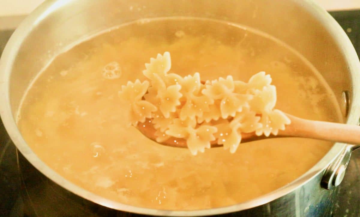 Pasta cooking in a saucepan. 