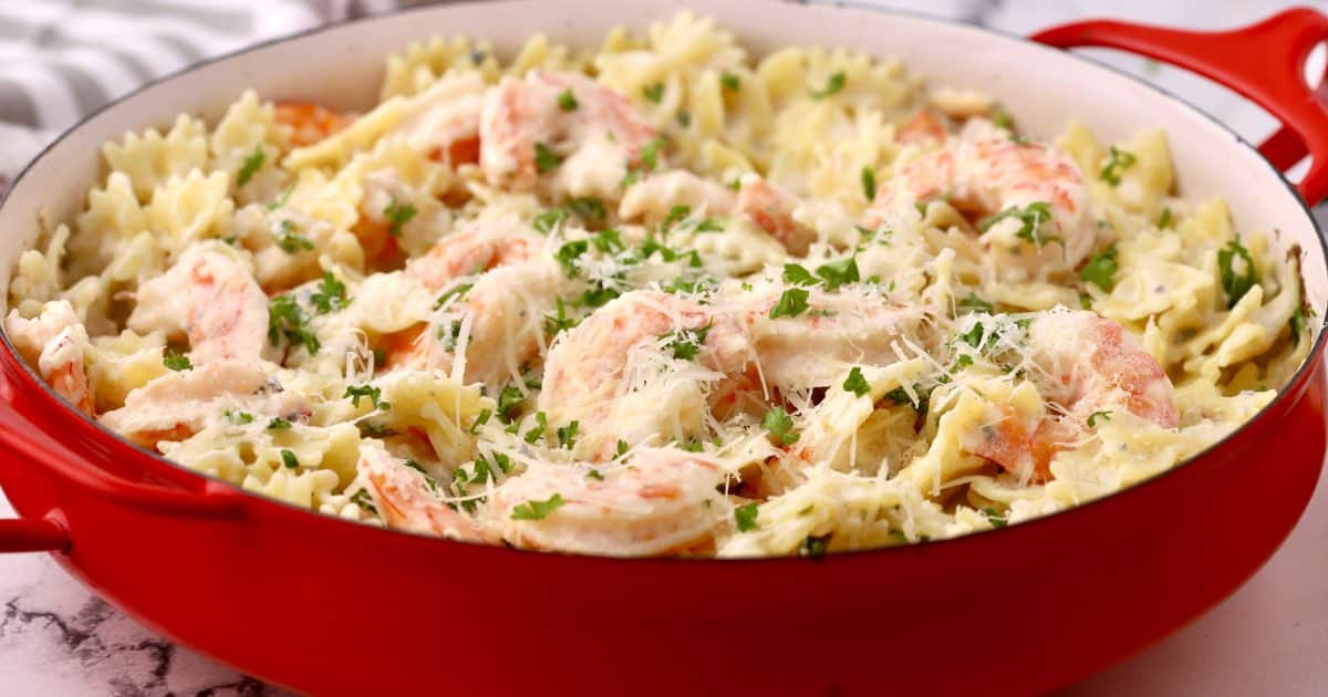 Easy Creamy Shrimp Pasta with Blue Cheese | gritsandpinecones.com