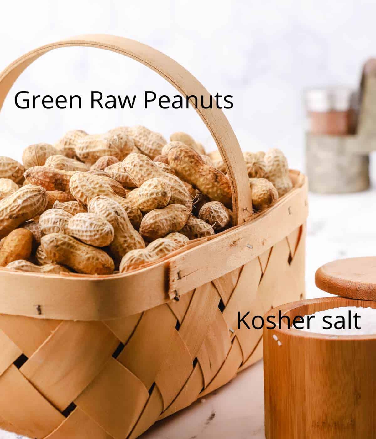 A basket of raw peanuts. 