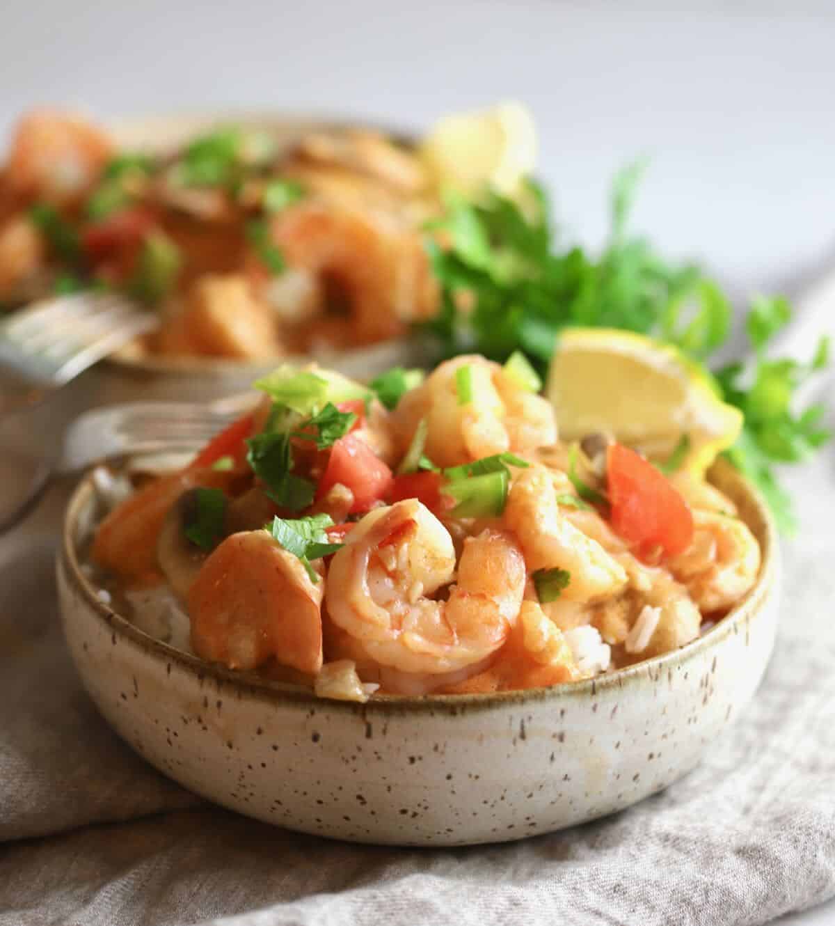 Shrimp creole in a bowl. over rice.