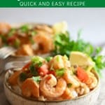 Pinterest pin, showing a bowl of creamy shrimp creole.