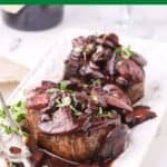Filet mignons on a plate, Pinterest pin.