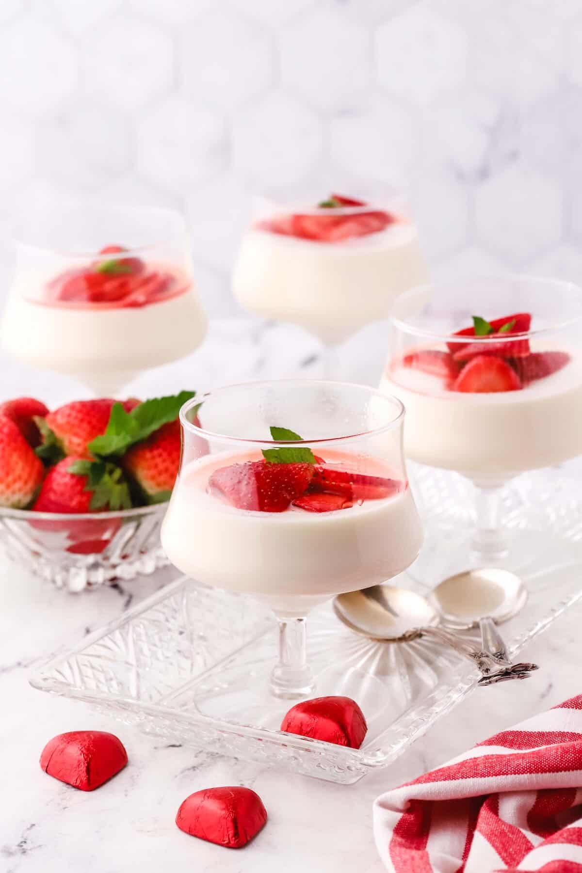 Panna Cotta in clear glass dessert  dishes. 