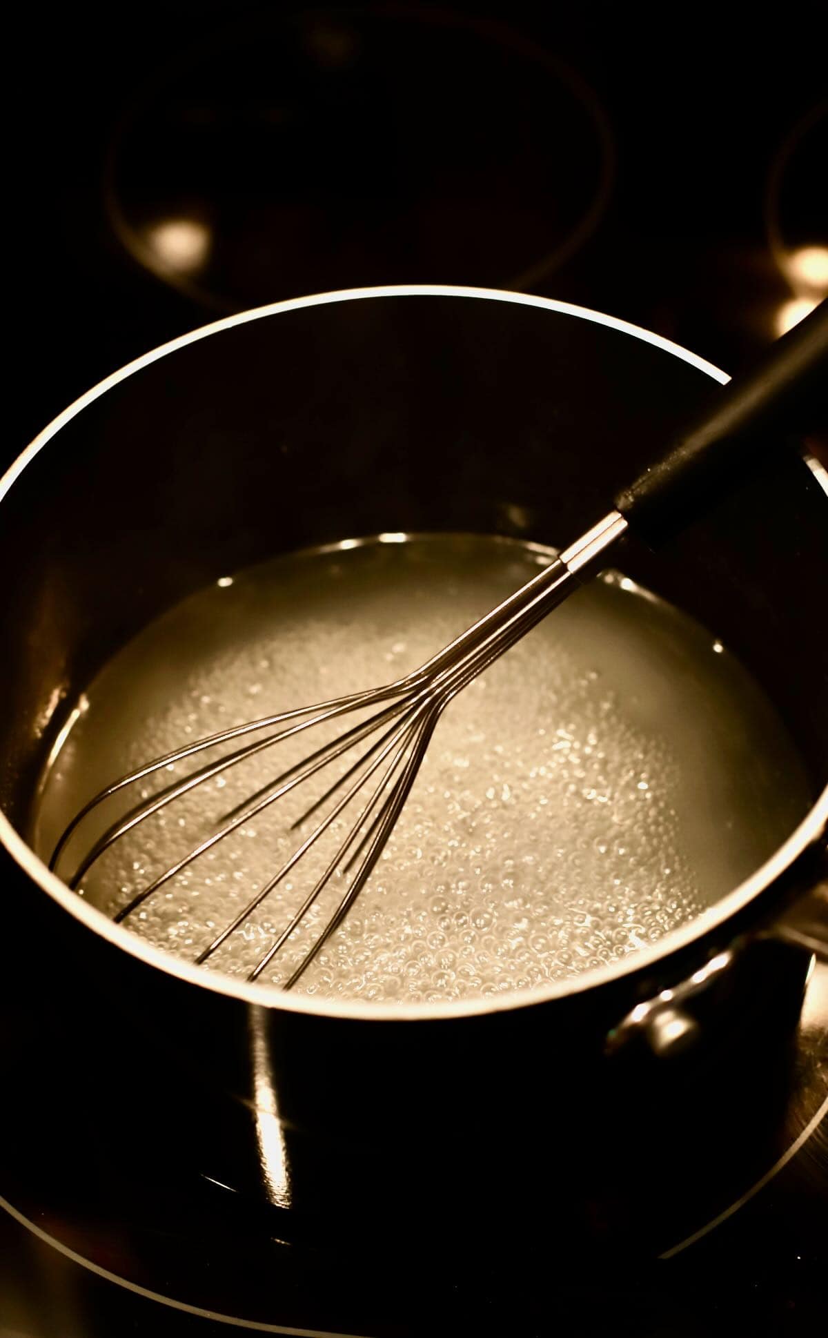 Sugar, cornstarch and water in a saucepan. 