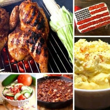Collage of grilled chicken and other Memorial Day dishes.
