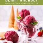 Mixed berry sherbet in dessert glasses.