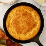 Cornbread in a cast iron skillet.