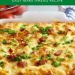 Pinterest pin showing baked cauliflower topped with a cheese sauce.