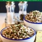 Pinterest pin showing two bowls of black-eyed-peas.