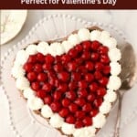 Pinterest pin showing a heart shaped chocolate cake.